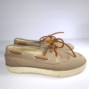 Polo Ralph Lauren Sander Mens Canvas Boat Shoes Size 8D Tan Casual Deck Sneakers